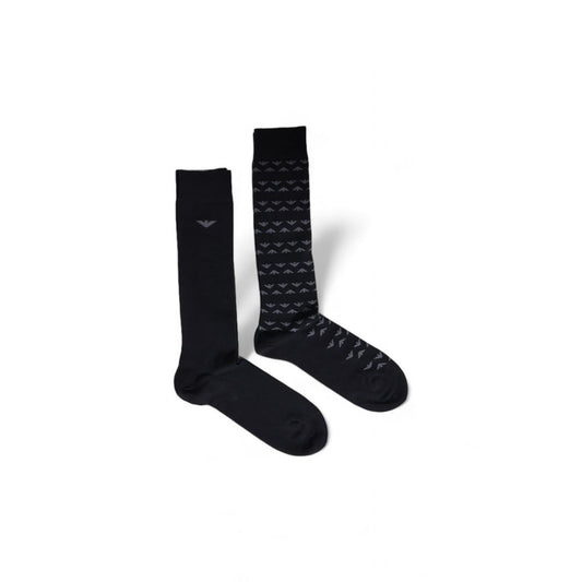 Emporio Armani Underwear Black Cotton Sock 2-pack, long elegant and stylish men's socks with 100% cotton for comfort and durability.