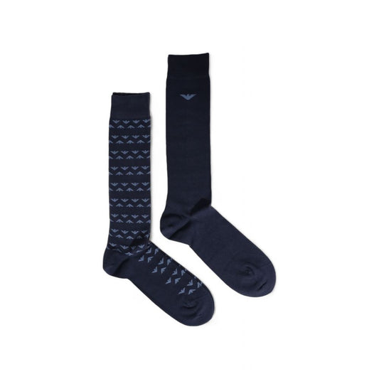 Emporio Armani Underwear Blue Cotton Sock elegant long cotton socks for men in a 2-pack, featuring stylish contemporary design for comfort.