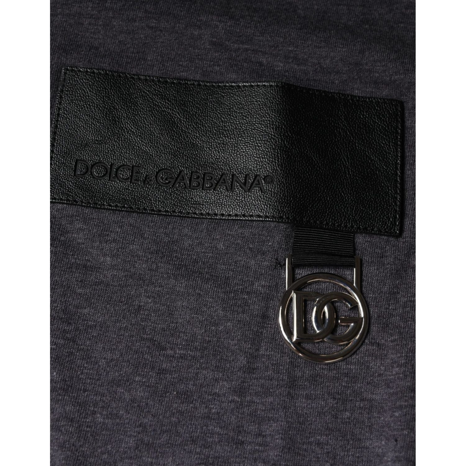 Dolce & Gabbana Gray Logo Patch Cotton Crew Neck T-shirt