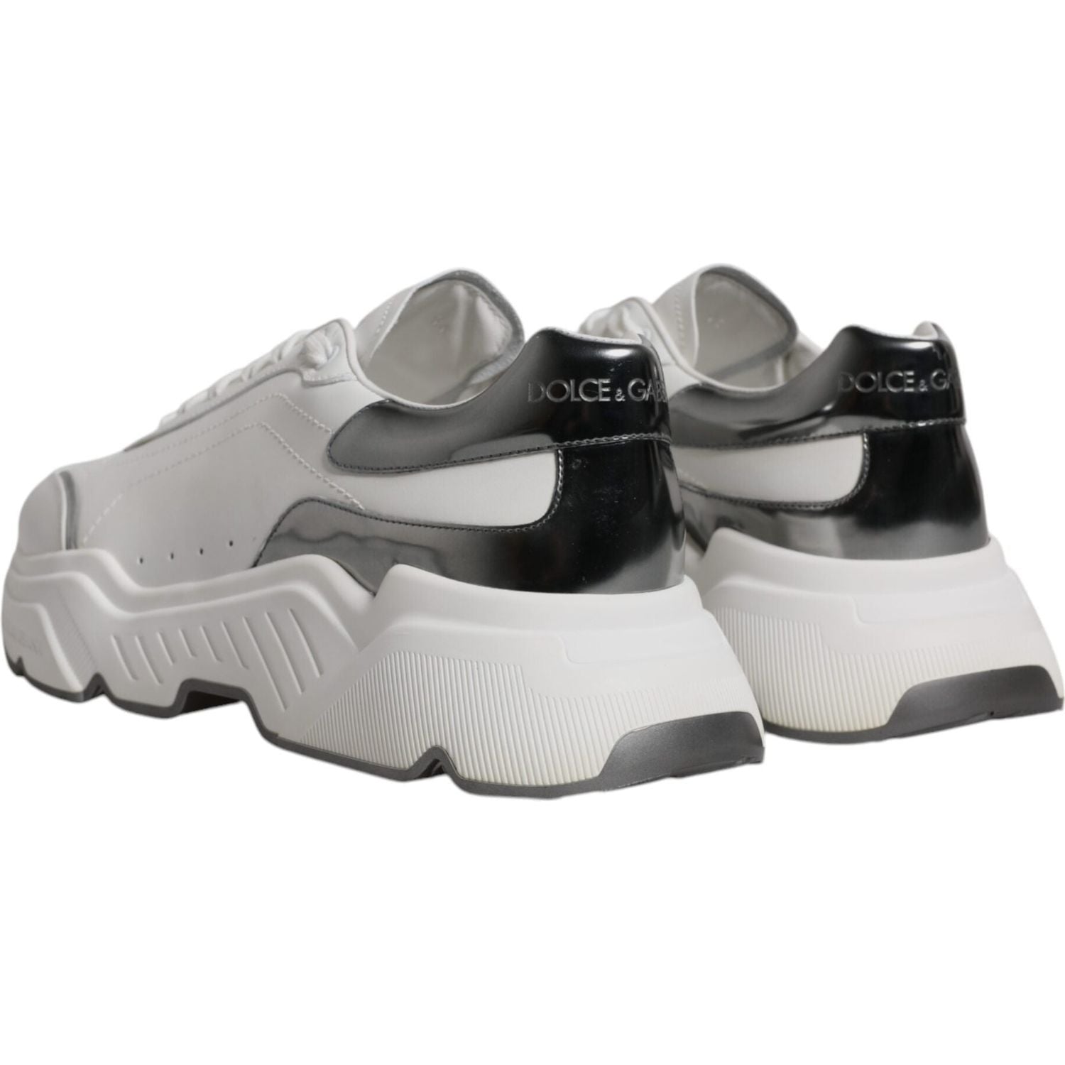 Dolce & Gabbana White Silver DAYMASTER Leather Sneakers Shoes