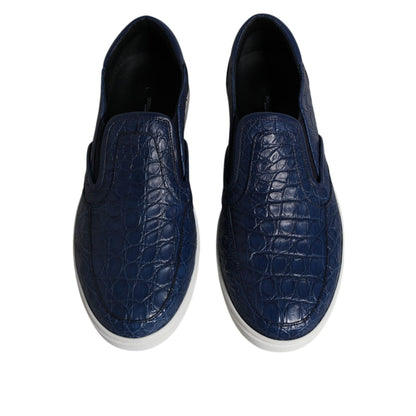 Dolce & Gabbana Blue Croc Exotic Leather Men Sneakers Shoes