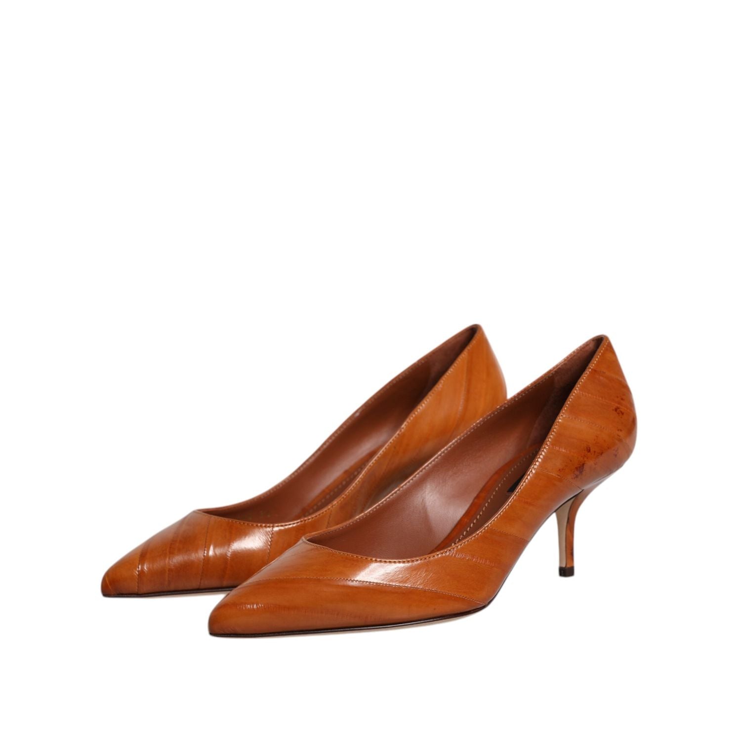 Dolce & Gabbana Brown Leather Kitten Heels Pumps Shoes
