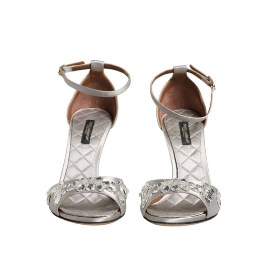 Dolce & Gabbana Silver Ankle Strap Crystal Sandals Shoes