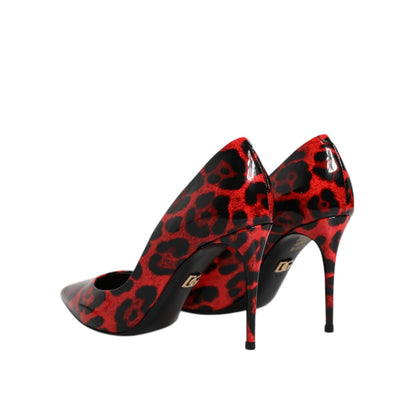 Dolce & Gabbana Red Leopard Leather Stiletto High Heels Pumps Shoes