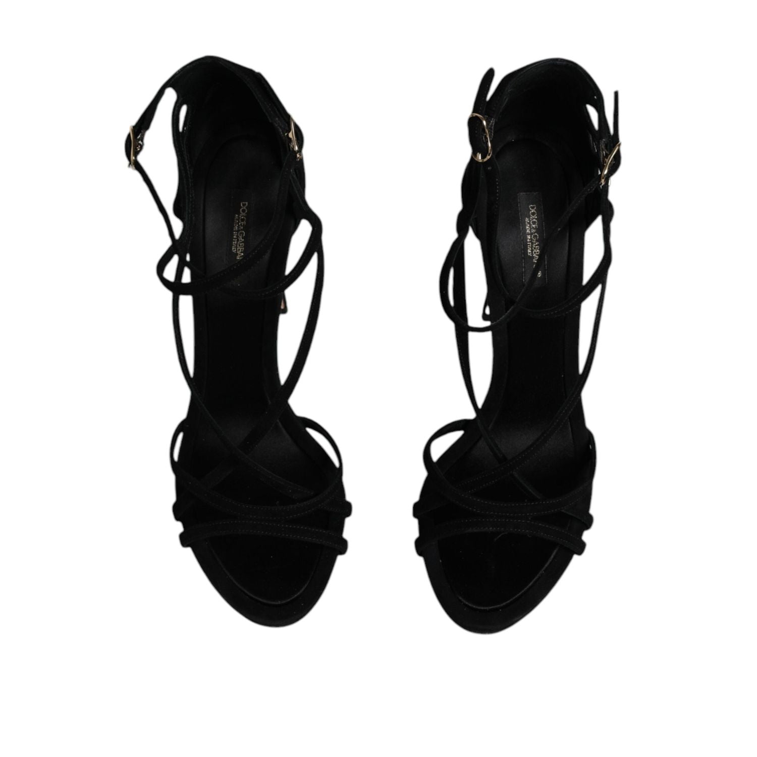 Dolce & Gabbana Black Suede Ankle Strap Heels Sandals Shoes