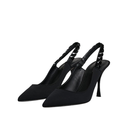 Dolce & Gabbana Black Embellished Charmeuse Slingback Shoes