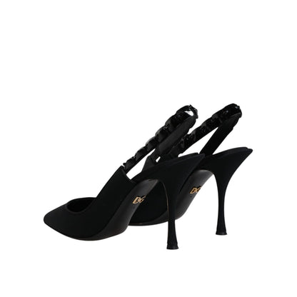 Dolce & Gabbana Black Embellished Charmeuse Slingback Shoes