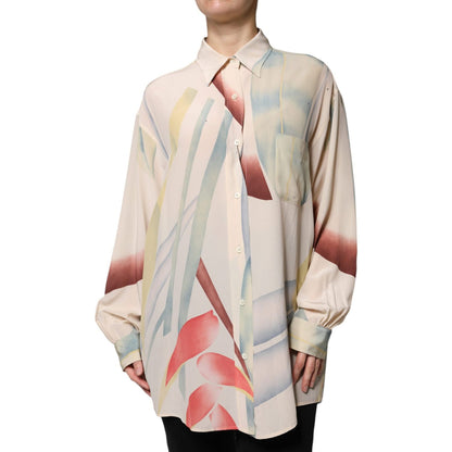 Etro Beige Printed Collared Buttoned Long Sleeves Blouse Top
