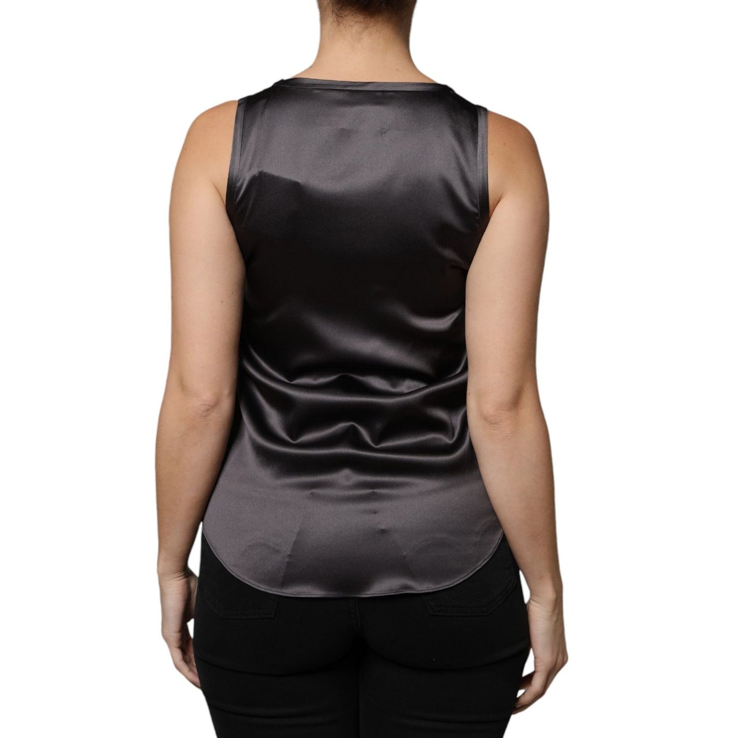 Brunello Cucinelli Black Silk Blend Sleeveless Tank Top