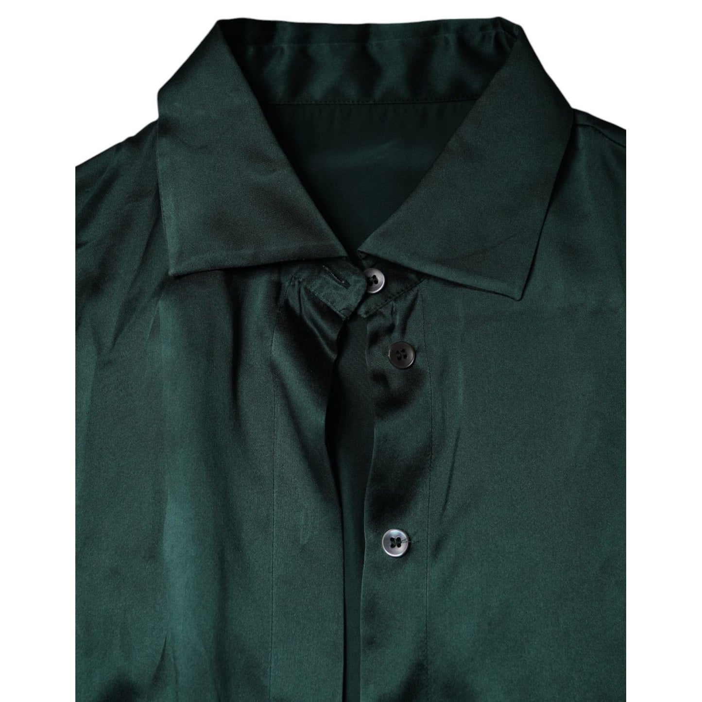 Dolce & Gabbana Dark Green Silk Button Down Long Sleeves Blouse Top