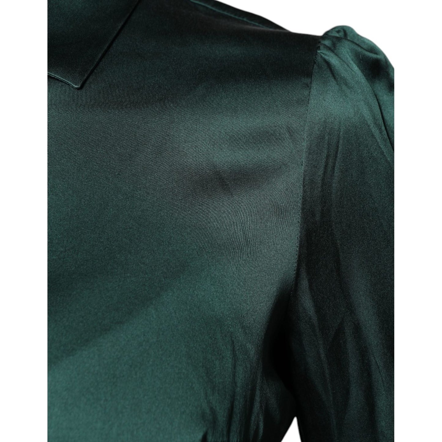 Dolce & Gabbana Dark Green Silk Button Down Long Sleeves Blouse Top