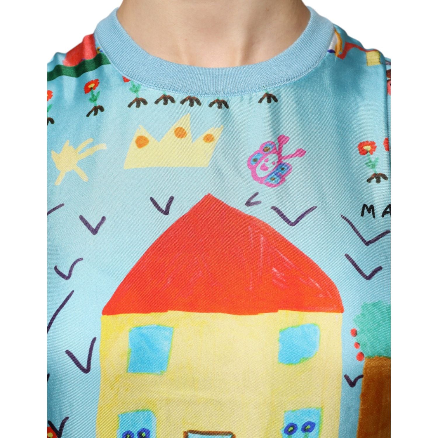 Dolce & Gabbana Blue Drawing Cashmere Sleeveless Tank Top