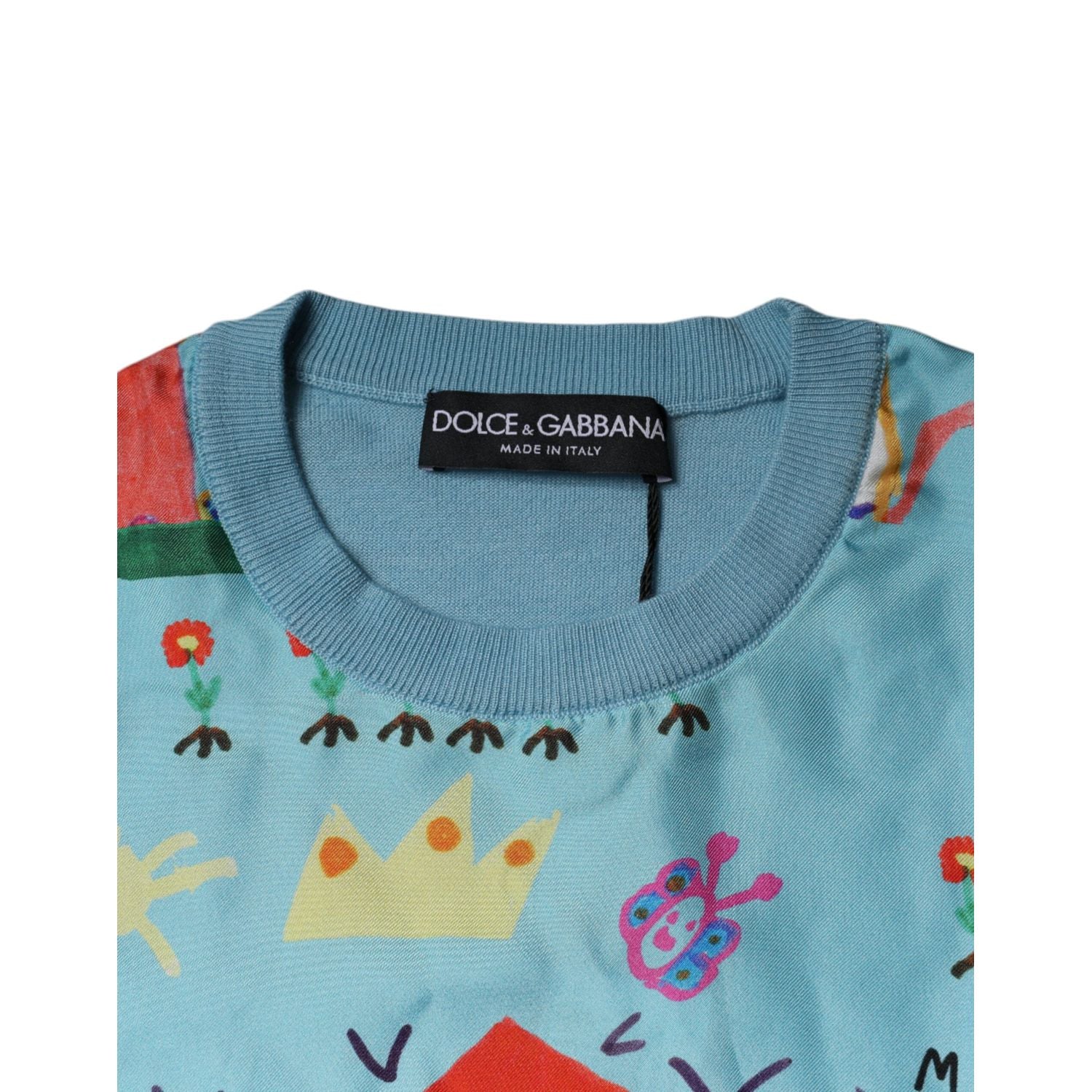 Dolce & Gabbana Blue Drawing Cashmere Sleeveless Tank Top