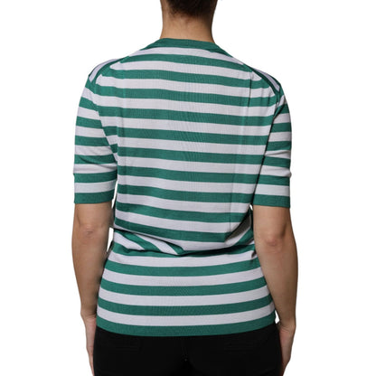 Dolce & Gabbana White Green Stripe Leaf Crew Neck T-shirt