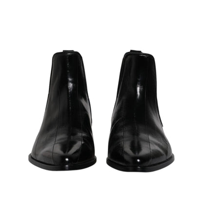 Dolce & Gabbana Black Leather Chelsea Men Ankle Boots Shoes