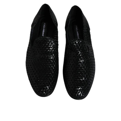 Dolce & Gabbana Black Woven Leather Slip On Loafers Shoes