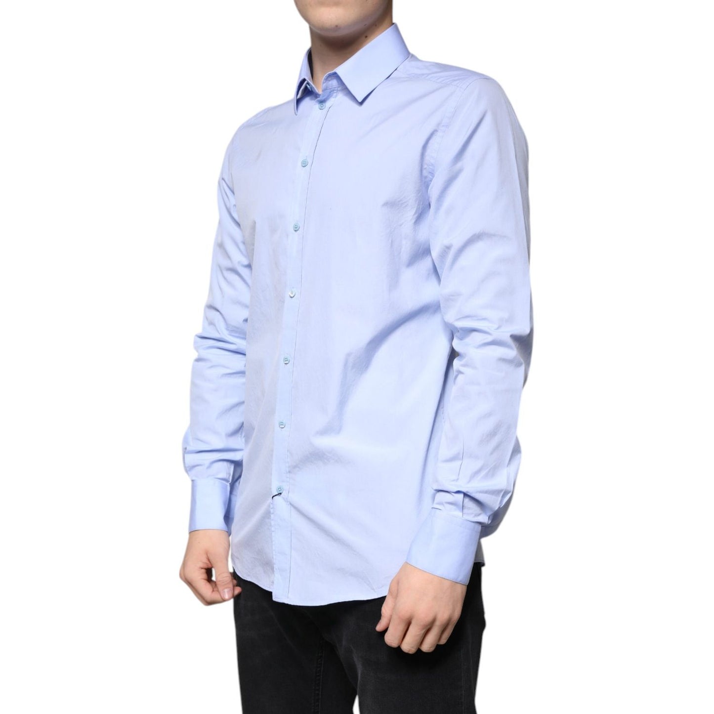 Dolce & Gabbana Light Blue Cotton Slim Fit GOLD Men Dress Shirt