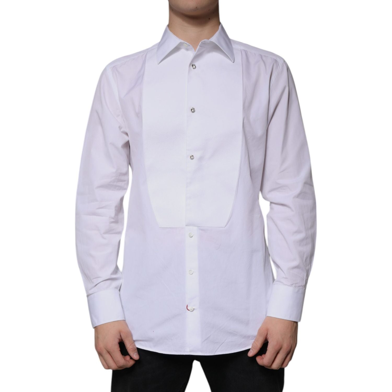 Dolce & Gabbana White Bib Cotton Poplin GOLD Men Formal Shirt
