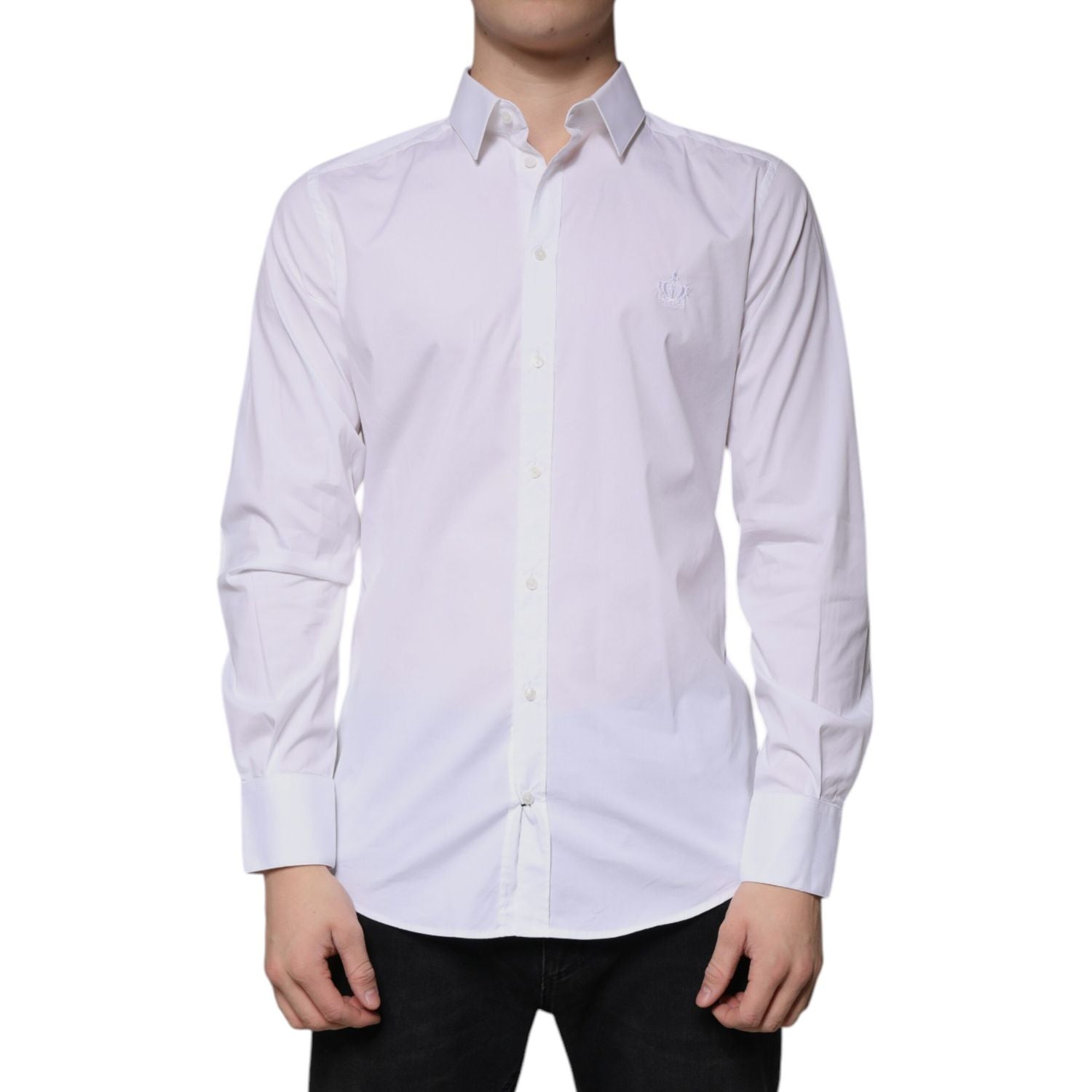 Dolce & Gabbana White Cotton Long Sleeve GOLD Dress Shirt