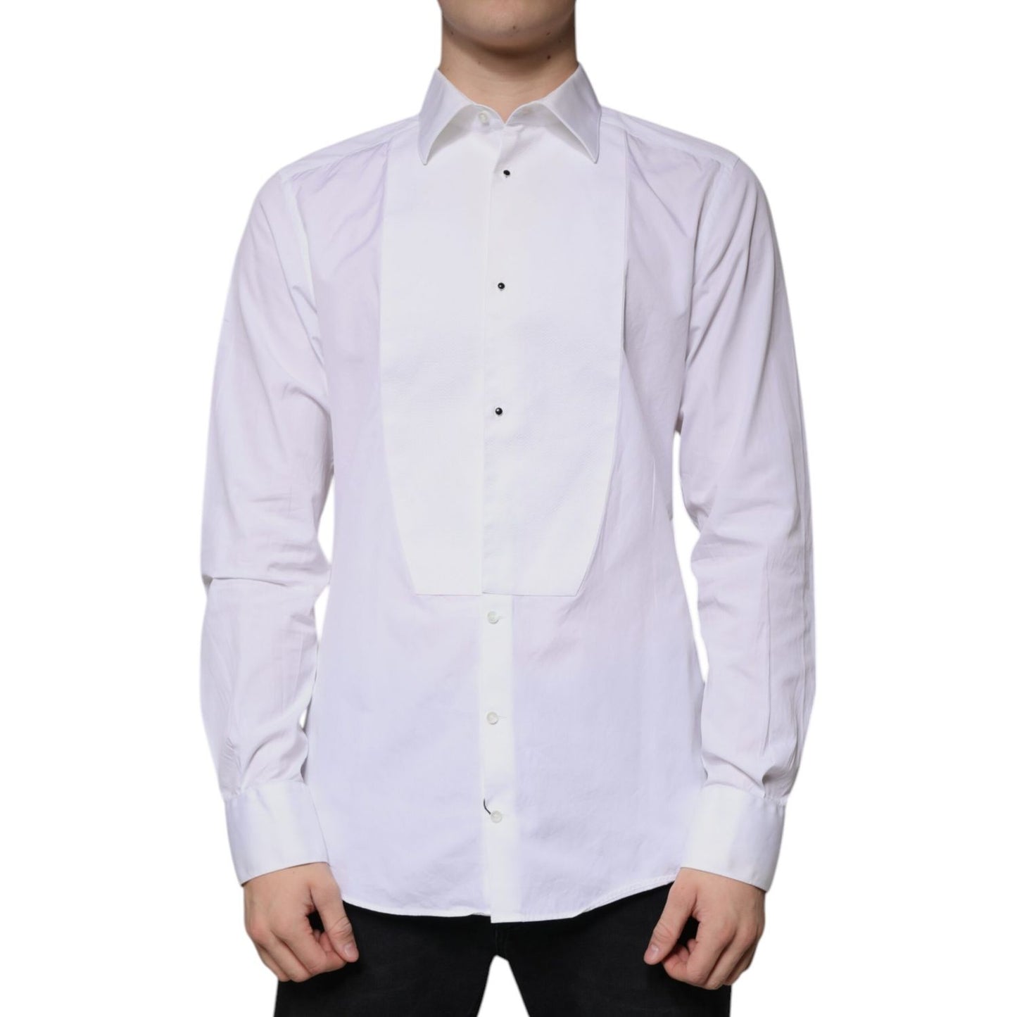 Dolce & Gabbana White Bib Cotton Poplin GOLD Men Formal Shirt