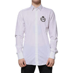 Dolce & Gabbana White Cotton Logo Formal Men GOLD Dress Shirt