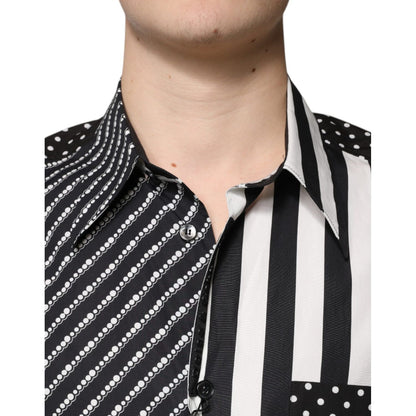 Dolce & Gabbana Black White Striped Button Down Casual Shirt