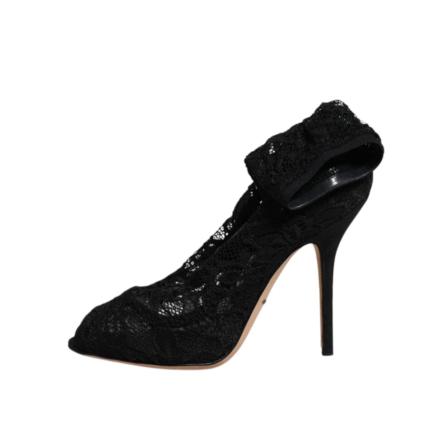 Dolce & Gabbana Black Lace Stretch Heels Mid Calf Boots Shoes