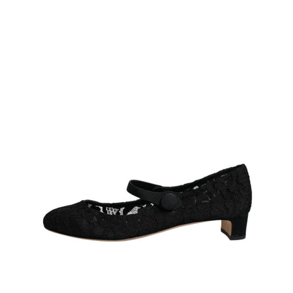 Dolce & Gabbana Black Mary Jane Taormina Lace Pumps Shoes