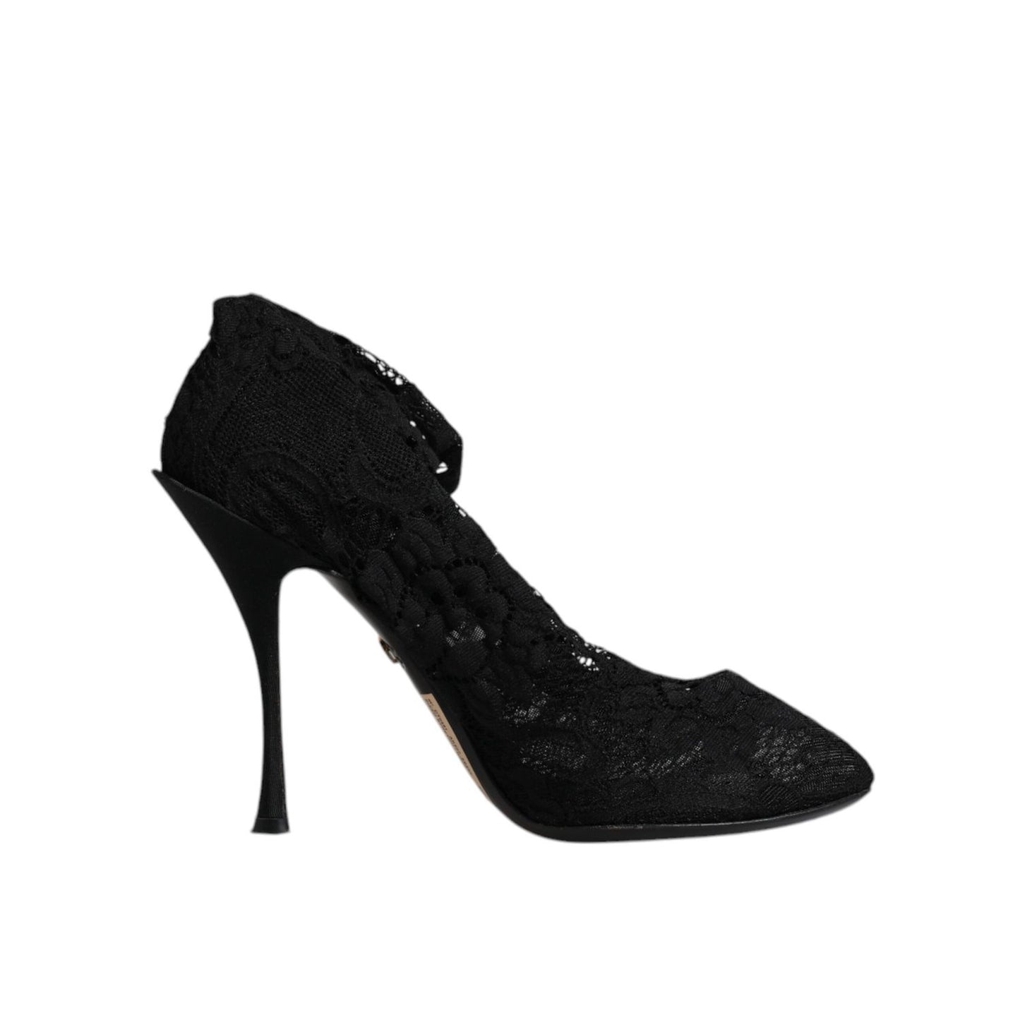 Dolce & Gabbana Black Lace Stretch Heels Mid Calf Boots Shoes