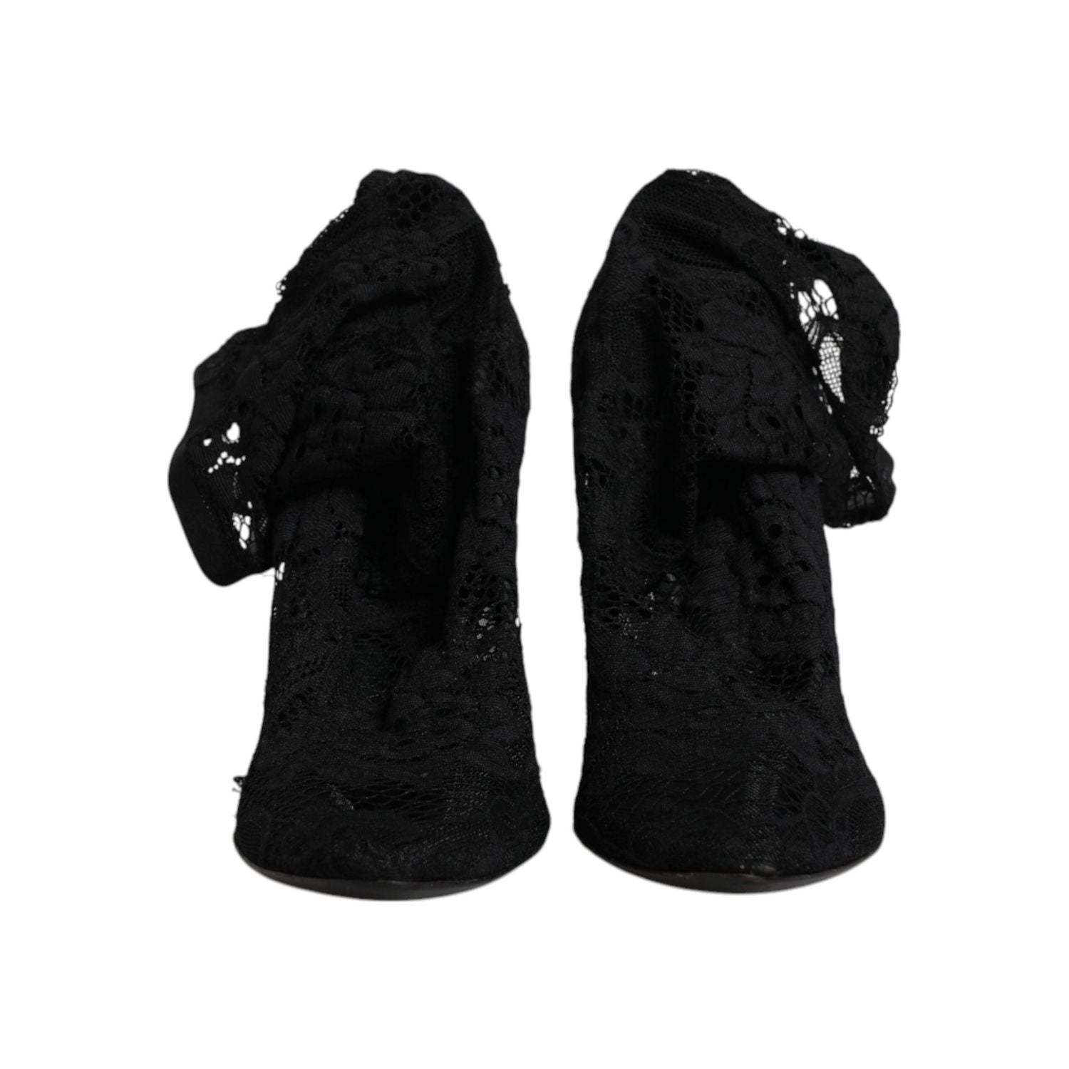 Dolce & Gabbana Black Lace Stretch Heels Mid Calf Boots Shoes