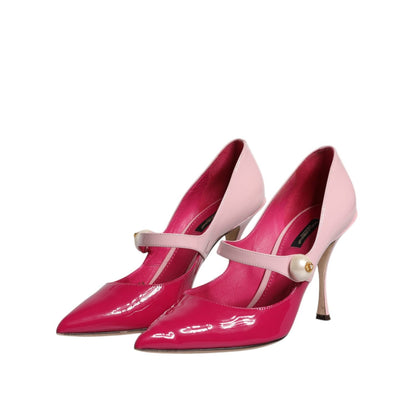 Dolce & Gabbana Two Tone Pink Leather Mary Jane Heels Pumps Shoes