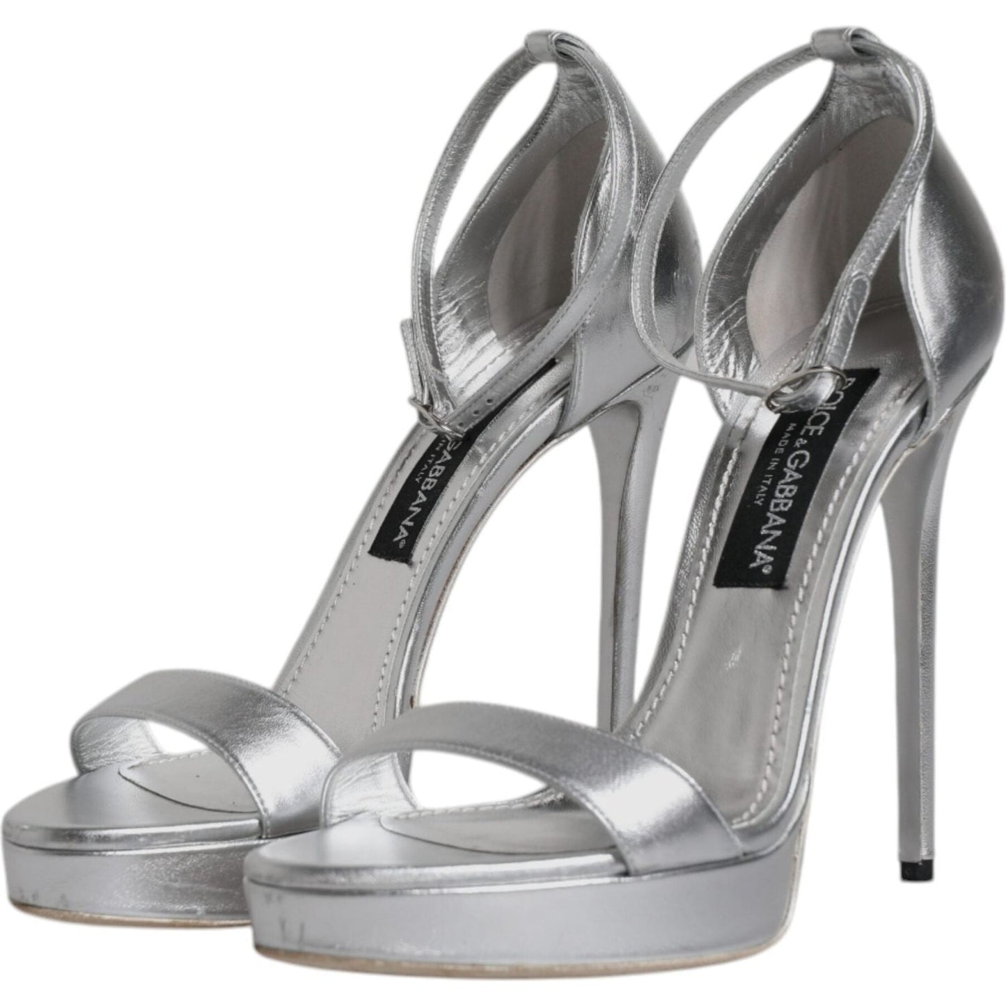 Dolce & Gabbana Silver Leather Platform Keira Sandals Shoes