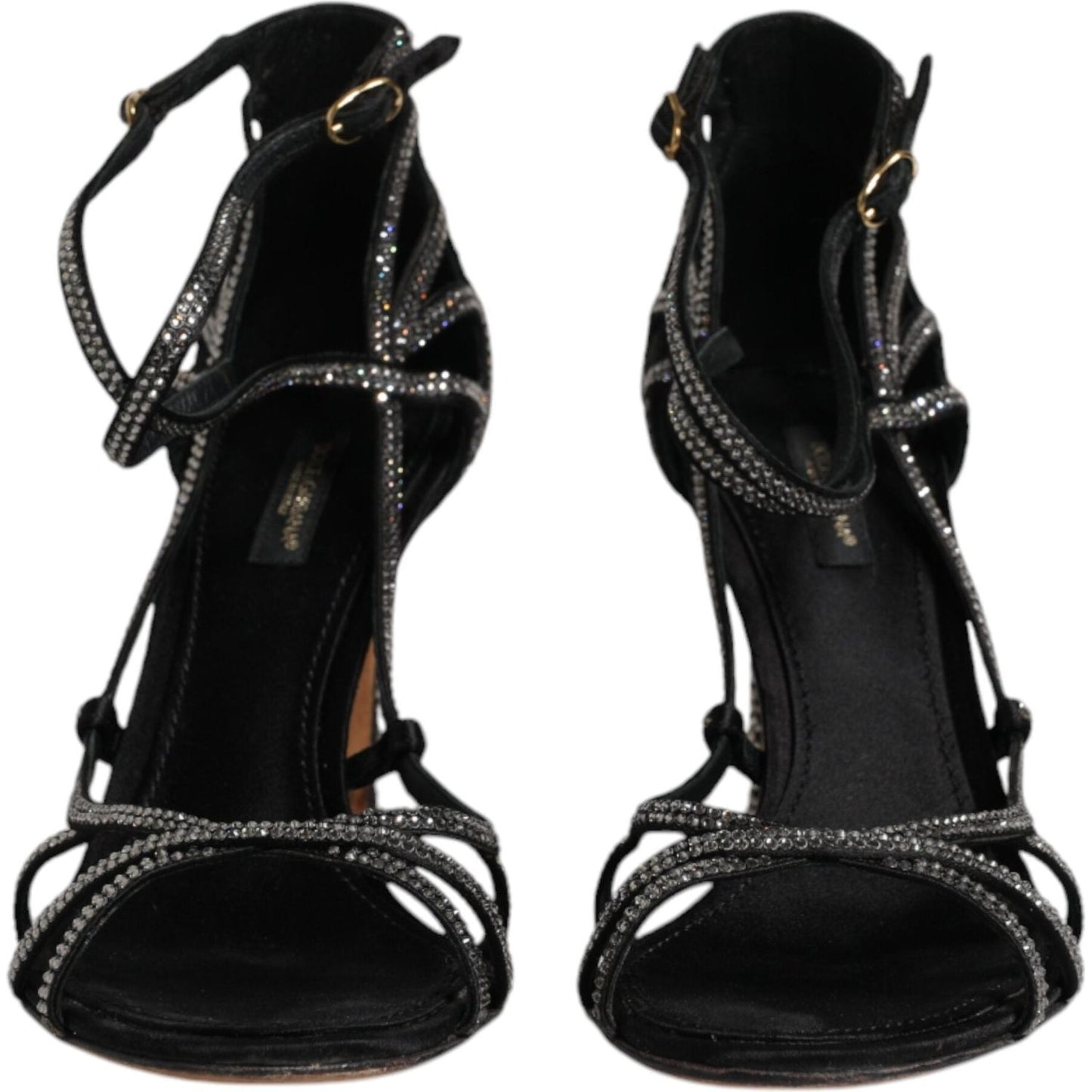 Dolce & Gabbana Black Strass Ankle Strap Heels Sandals Shoes