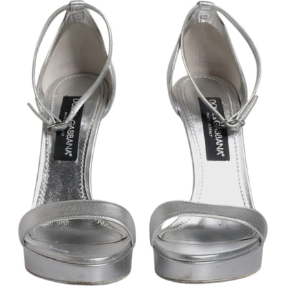 Dolce & Gabbana Silver Leather Platform Keira Sandals Shoes