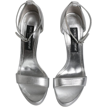 Dolce & Gabbana Silver Leather Platform Keira Sandals Shoes
