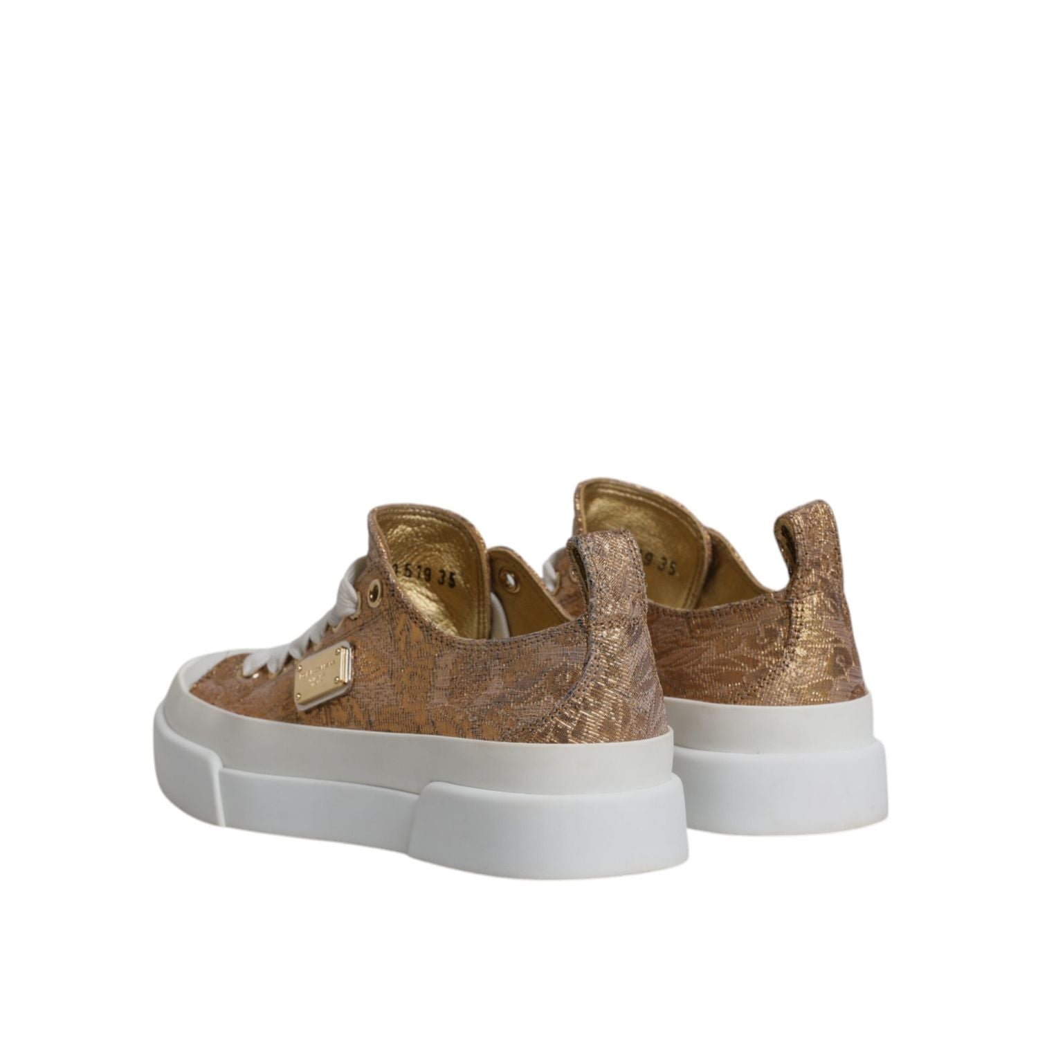 Dolce & Gabbana Gold White Logo Low Top Sneakers Shoes