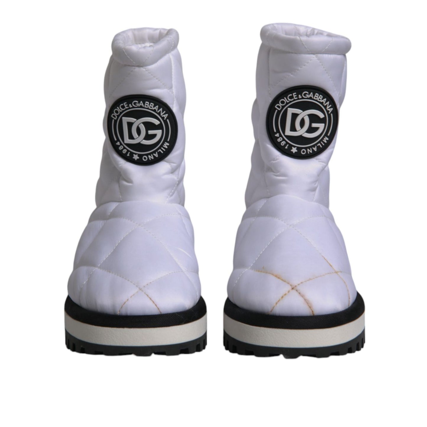 Dolce & Gabbana White Viscose Padded Mid Calf Boots Shoes