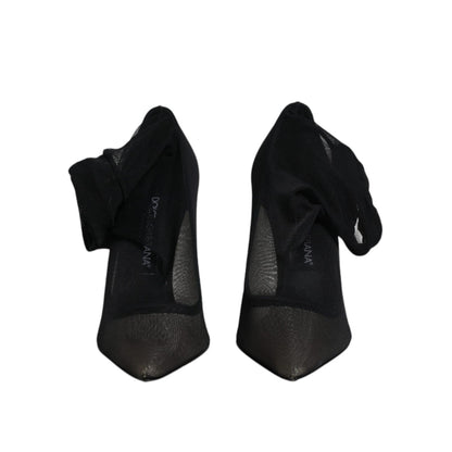 Dolce & Gabbana Black Viscose Mesh Sock Style Boots Shoes