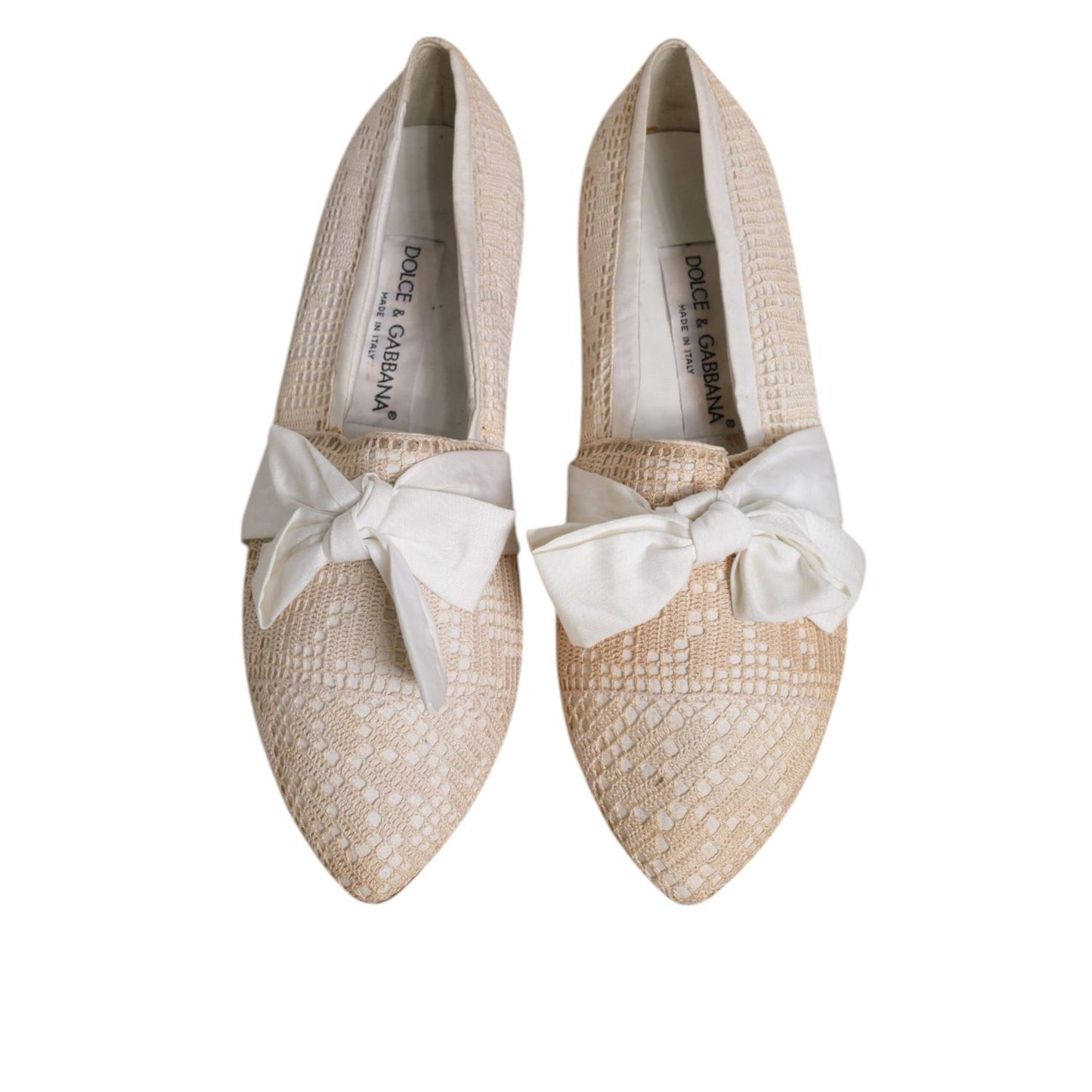 Dolce & Gabbana Beige Ribbon Fabric Ballerina Flats Shoes