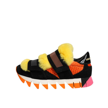 Dolce & Gabbana Multicolor Fur Embellished Sneakers Shoes