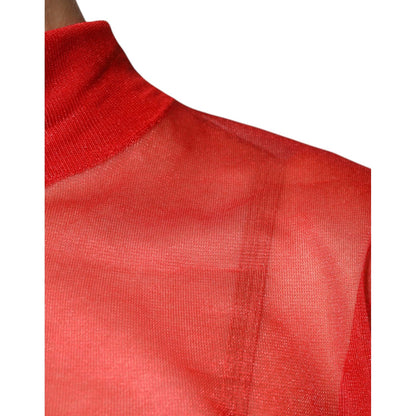 Dolce & Gabbana Red Mesh Turtleneck Long Sleeve Blouse Top