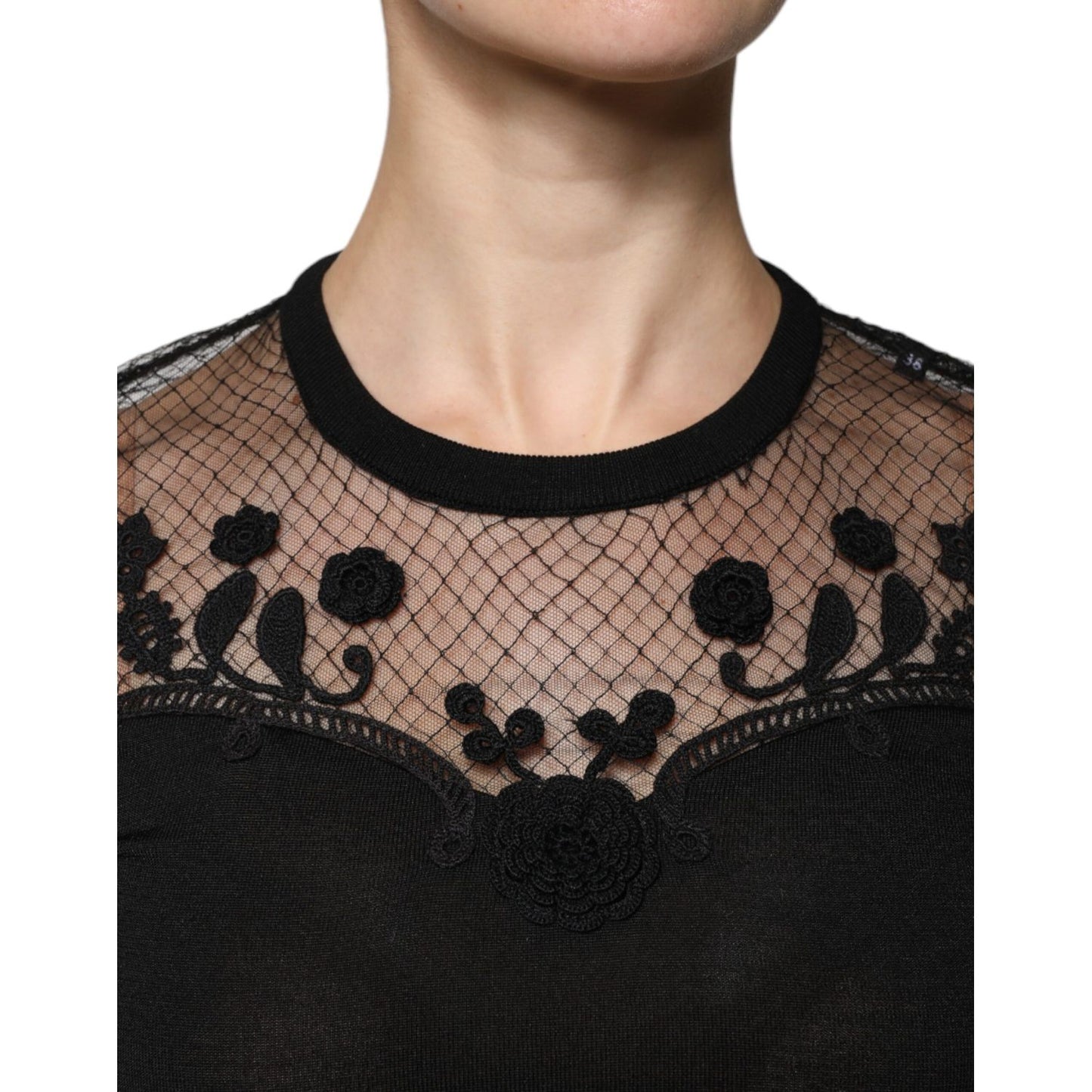 Dolce & Gabbana Black Floral Lace Short Sleeves Blouse Top