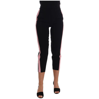 Dolce & Gabbana Black Stretch Pink Stripes Capri Pants