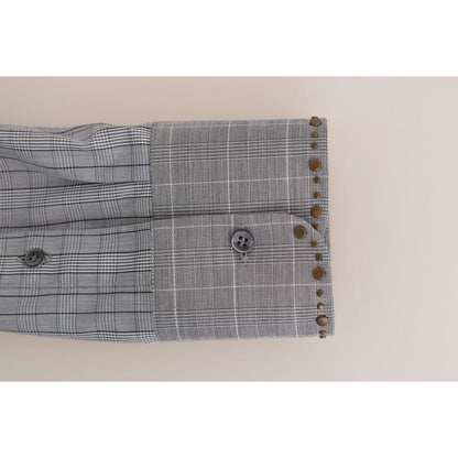 Dolce & Gabbana Gray Check GOLD Cotton Slim Fit Shirt
