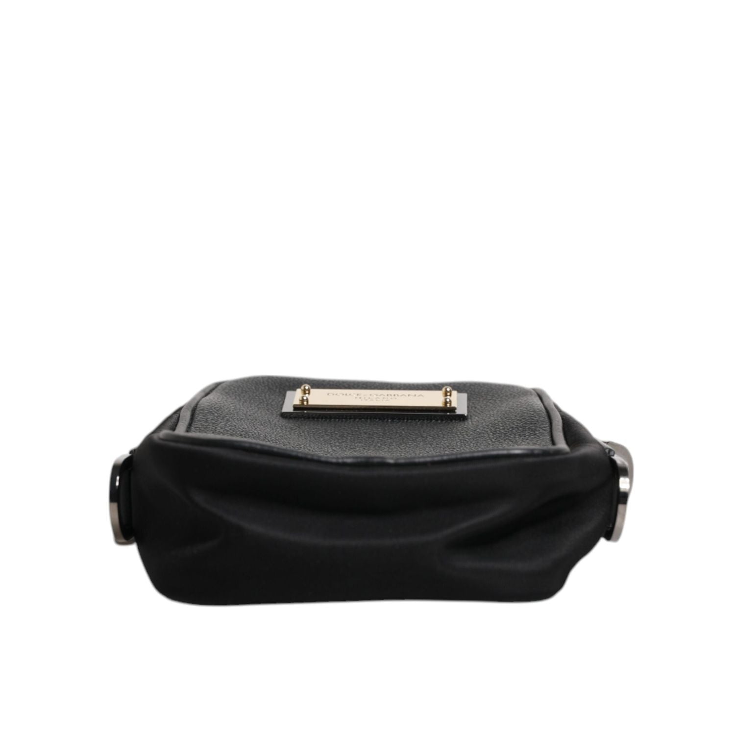 Dolce & Gabbana Black Grain Leather Logo Plaque Clutch Bag