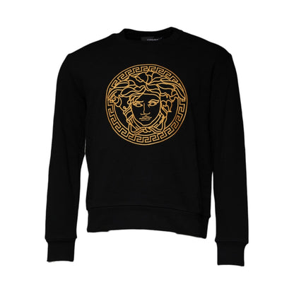 Versace Black Medusa Embroidery Crew Neck Pullover Sweater