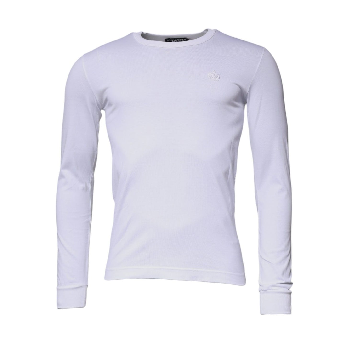 Dolce & Gabbana White Crown Crew Neck Cotton Pullover Sweater