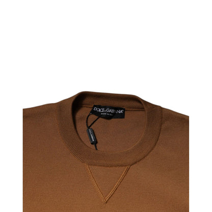 Dolce & Gabbana Brown Logo Plaque Crew Neck Pullover Sweater