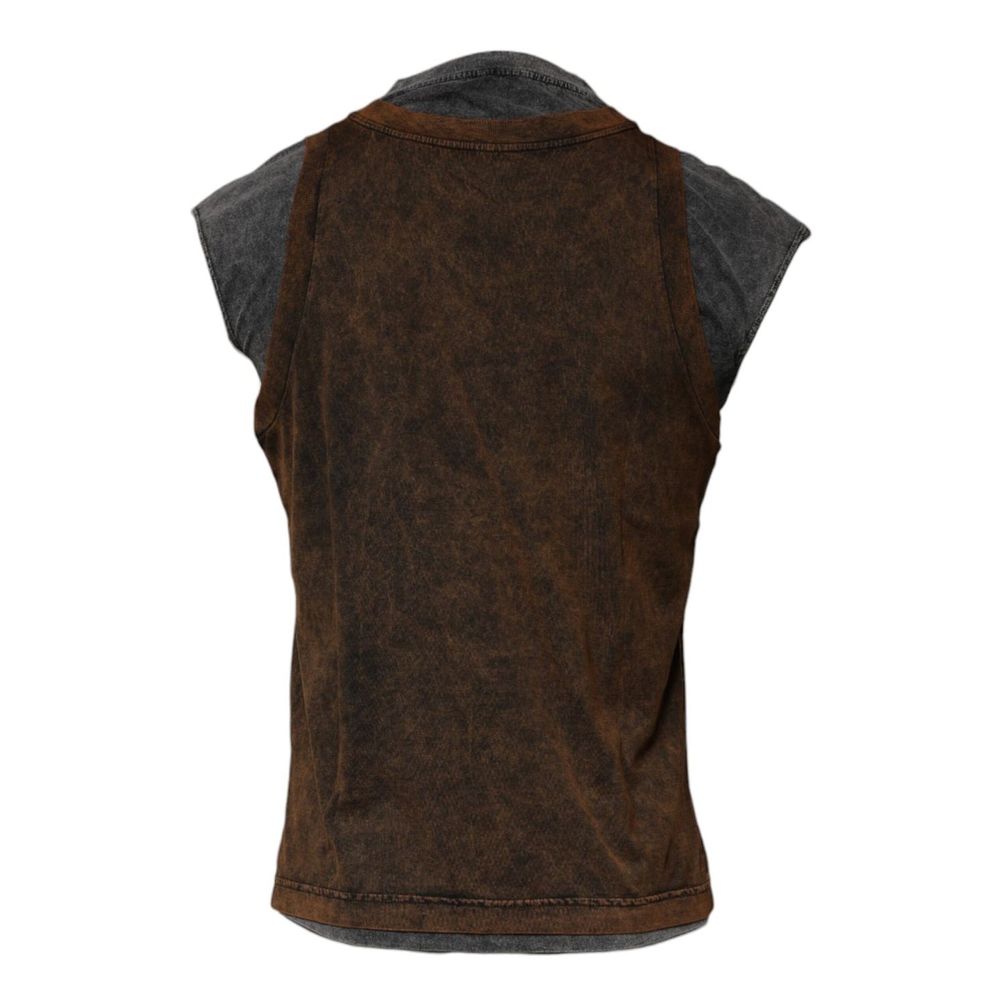 Dolce & Gabbana Brown Cotton Round Neck Sleeveless T-shirt