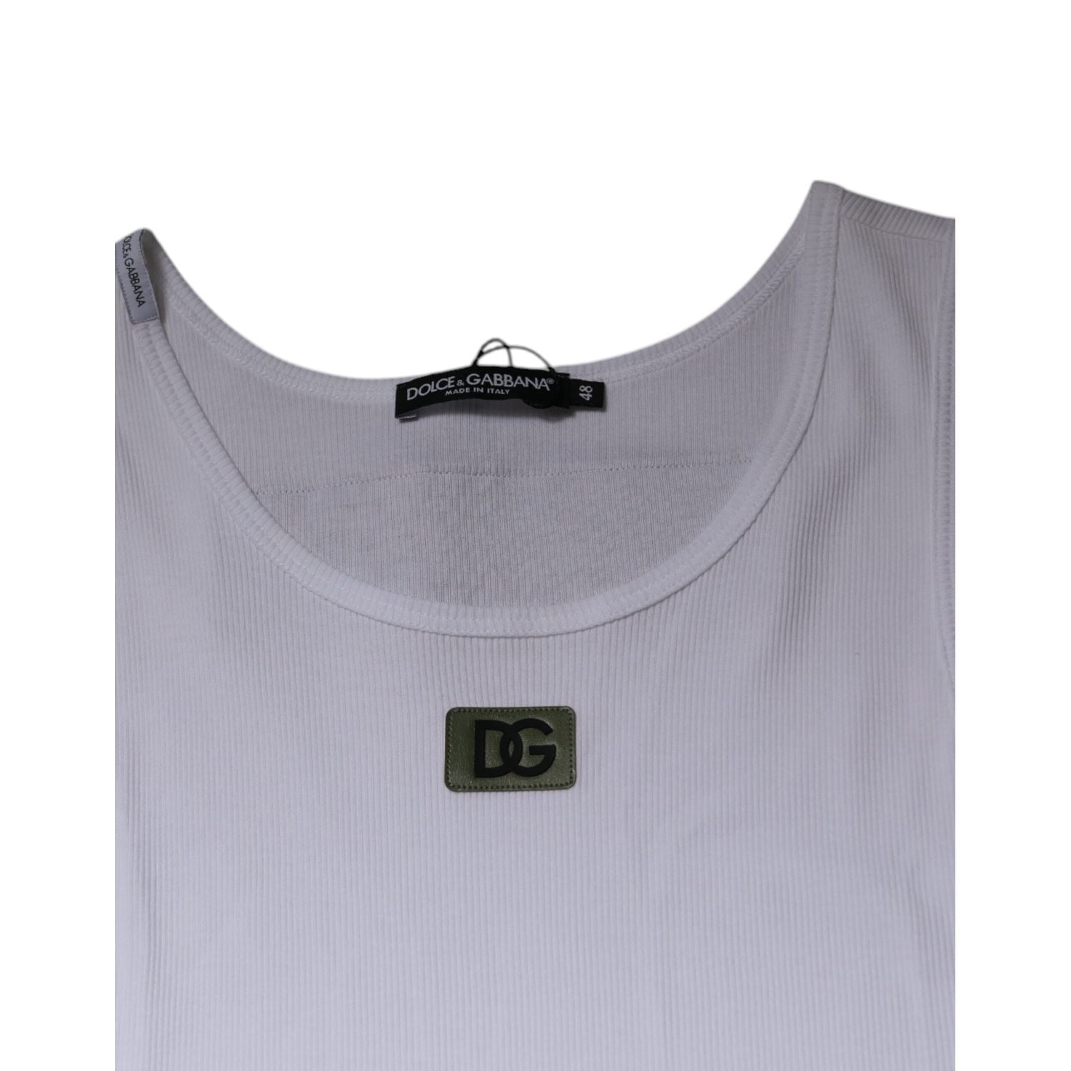 Dolce & Gabbana White Cotton Round Neck Sleeveless T-shirt
